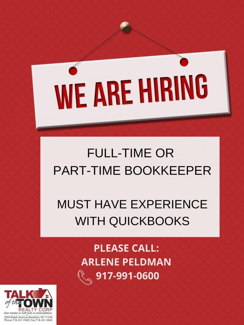 FULL TIME/PART TIME BOOKKEEPER
